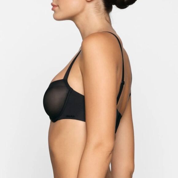 NWT SKIMS No Show Molded Unlined Balconette Sexy Sheer Lingerie In Onyx Black - Picture 3 of 8